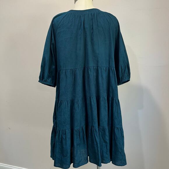Universal Thread Cotton Tiered Puff Sleeve Mini Dress Blue Teal Boho Small - Picture 2 of 8